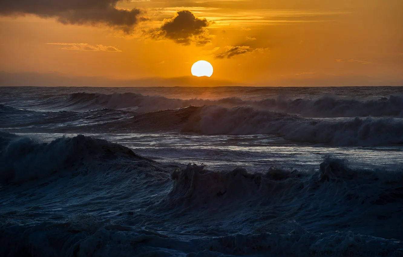 Фото обои море, волны, пейзаж, закат
