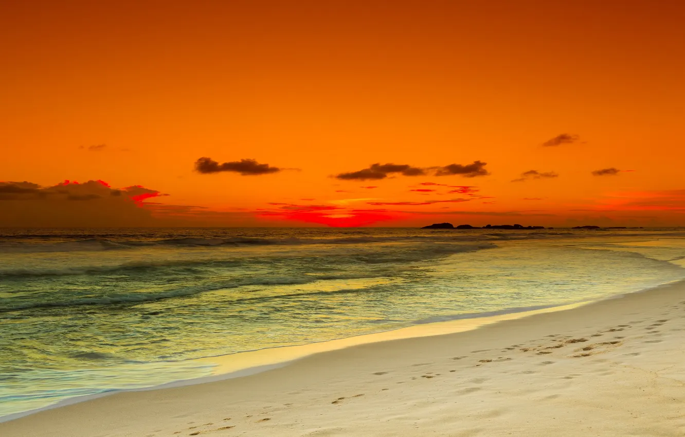 Фото обои море, закат, beach, sea, sunset, sand, wave