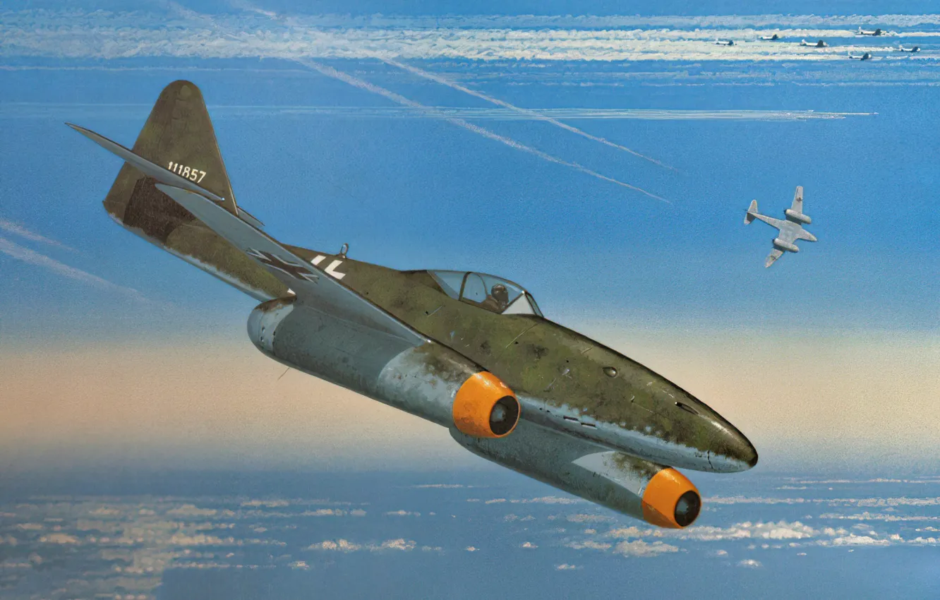 Фото обои war, art, airplane, jet, ww2, me-262