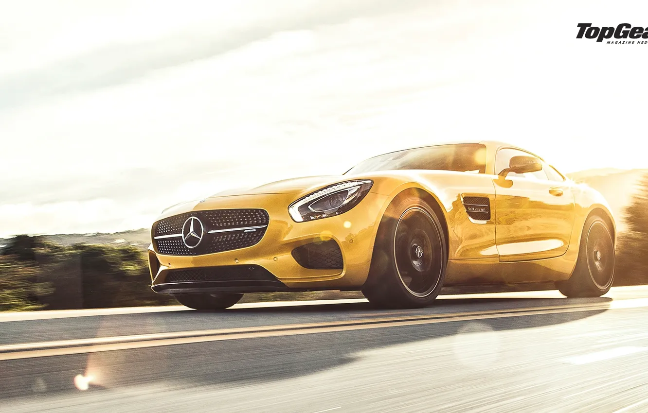 Фото обои Mercedes-Benz, Speed, Front, AMG, Sun, Yellow, Supercar, 2015