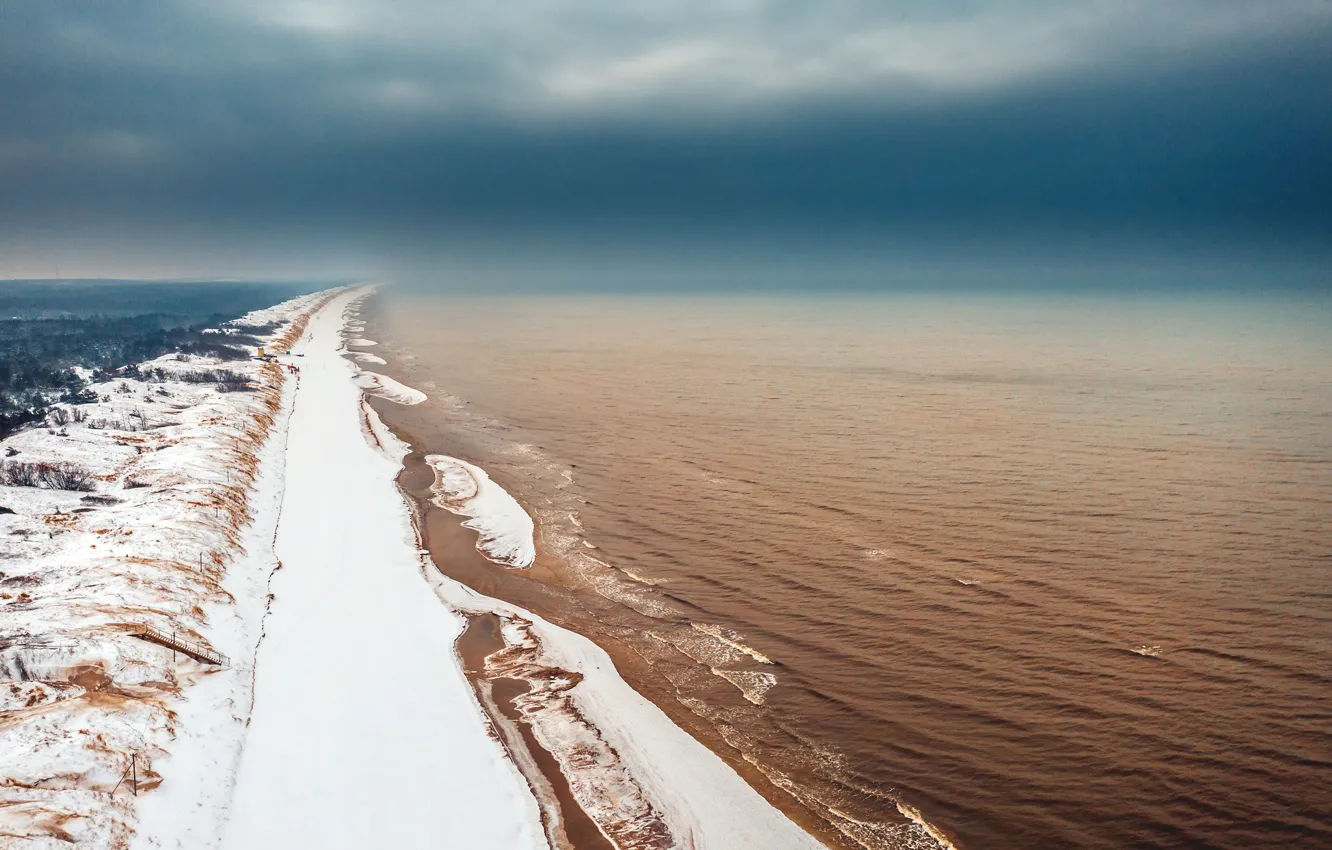 Фото обои зима, море, берег