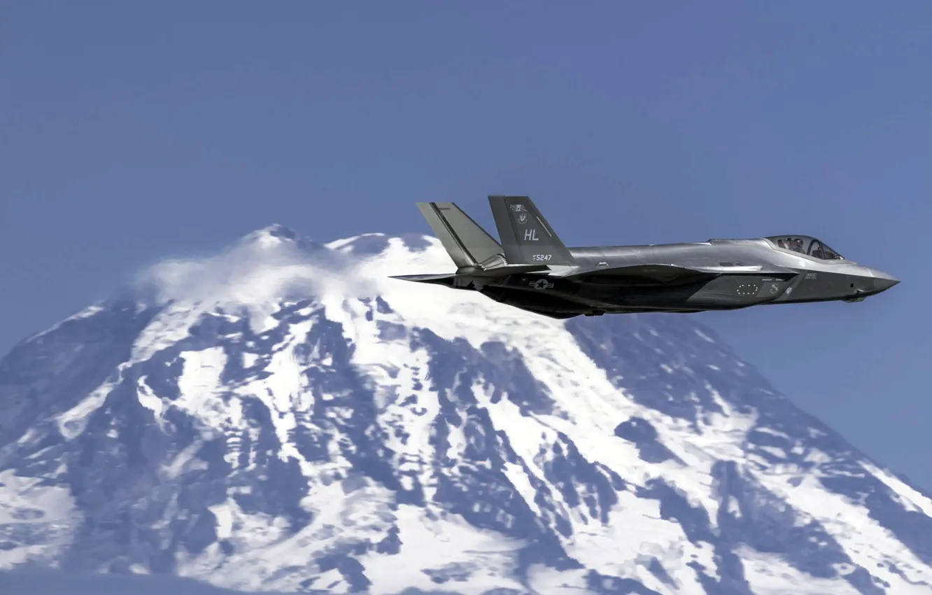 Фото обои гора, ВВС США, истребитель-бомбардировщик, F-35A