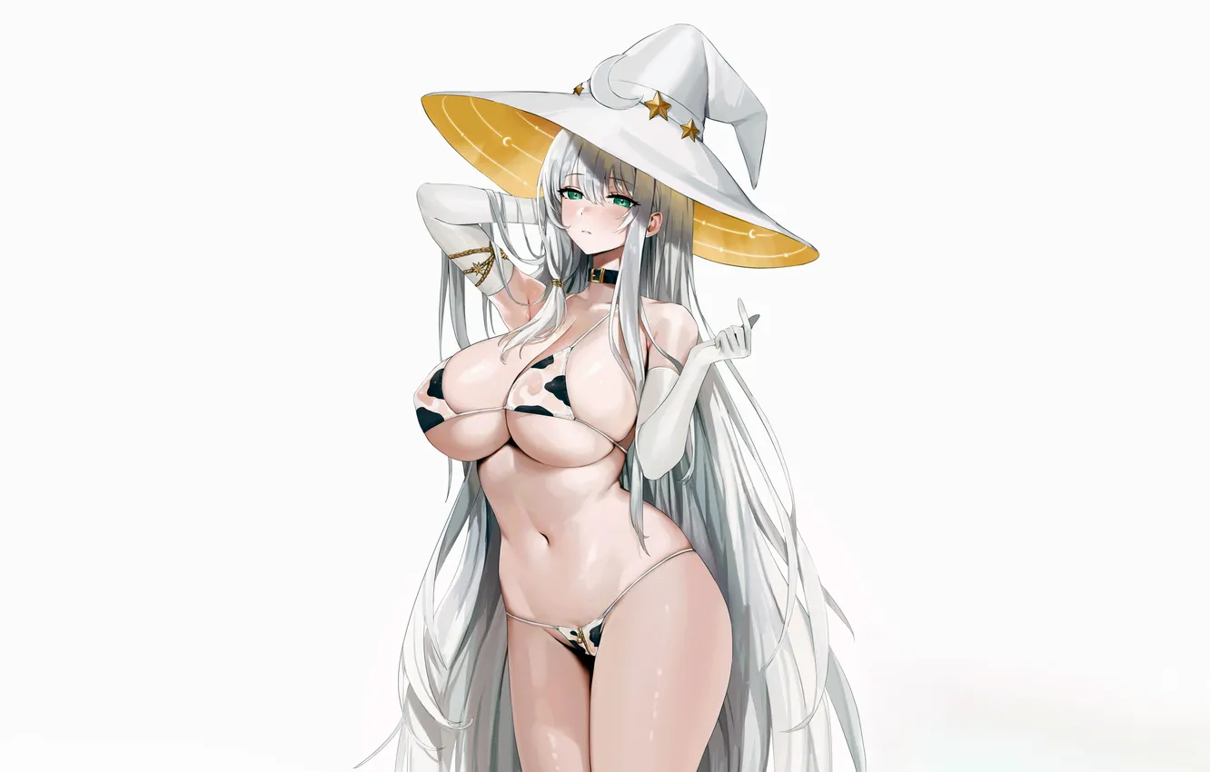 Фото обои girl, sexy, cleavage, green eyes, long hair, hat, boobs, sexy girl