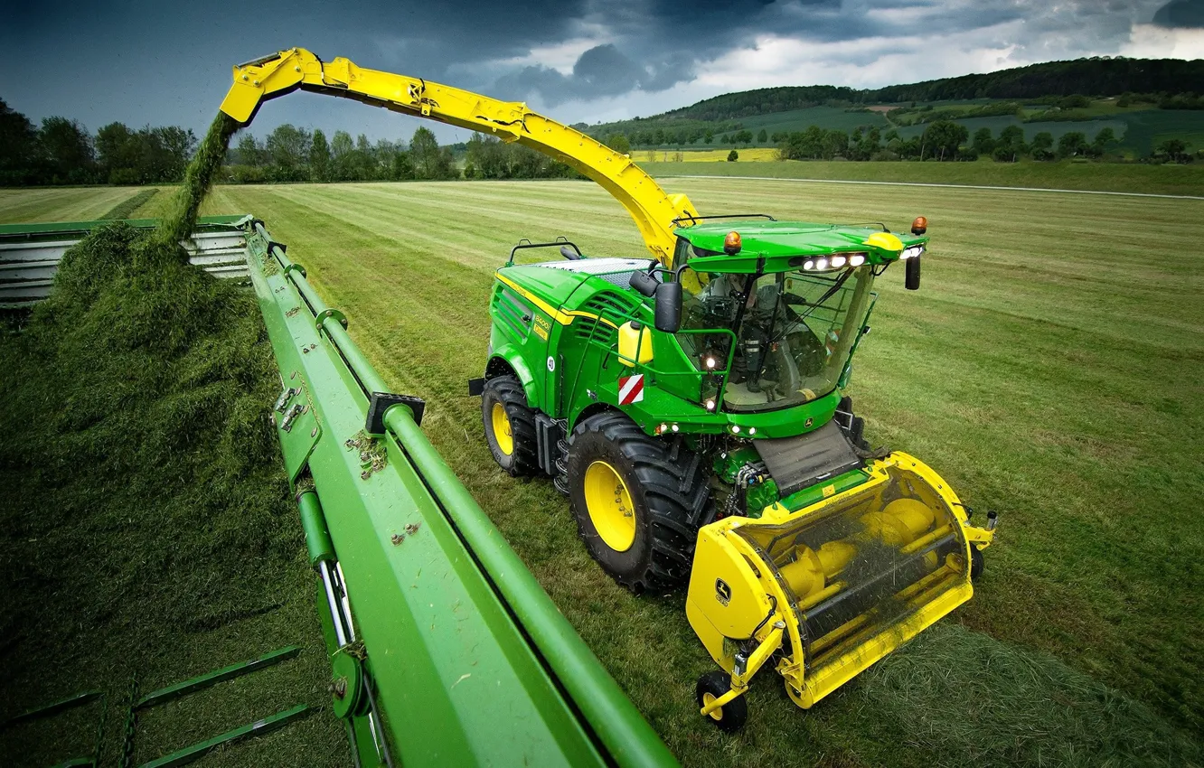 Фото обои поле, трава, техника, трактор, John Deere 8400i