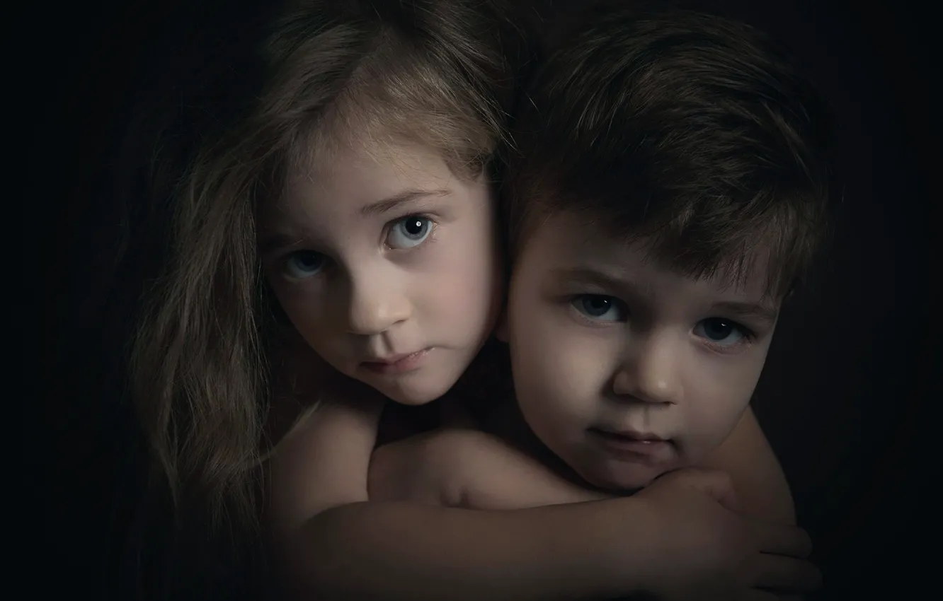 Фото обои Love, портрет, мальчик, девочка, брат, сестра