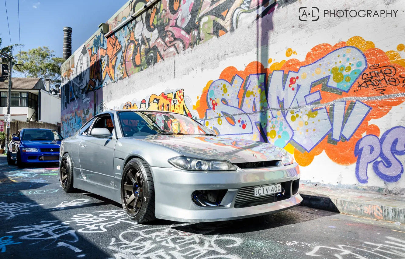 Фото обои граффити, S15, Silvia, Nissan, серая, ниссан, Tuning, сильвия, JDM