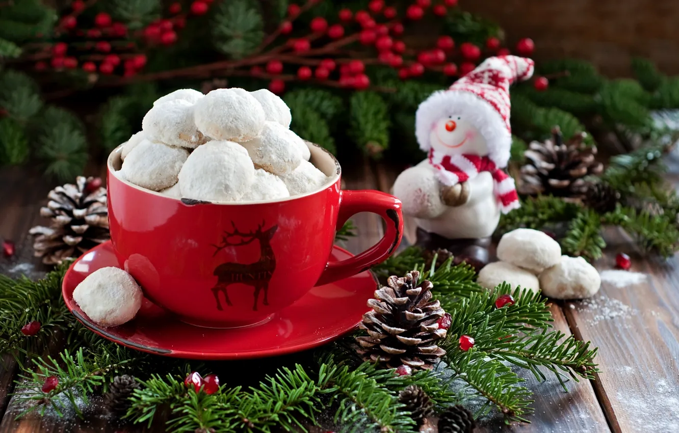 Фото обои праздник, еда, печенье, Рождество, чашка, Новый год, снеговик, Christmas