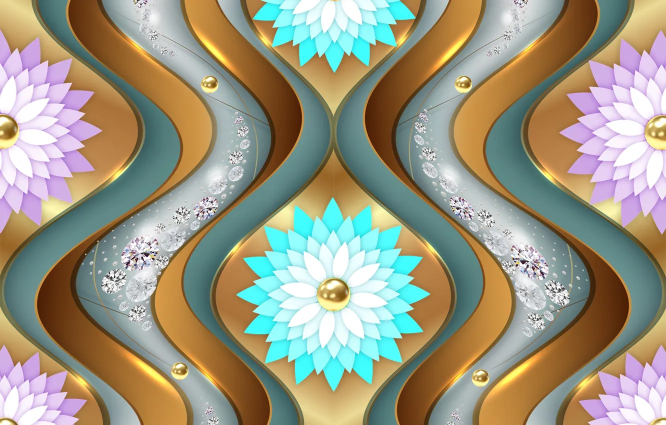 Фото обои waves, design, flowers, pattern, sparkle