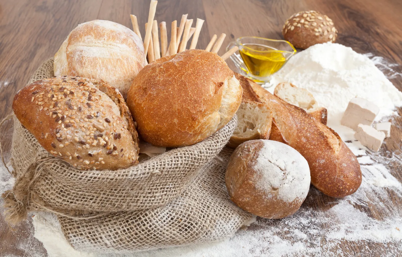 Фото обои круглый, масло, хлеб, мешок, мука, батон