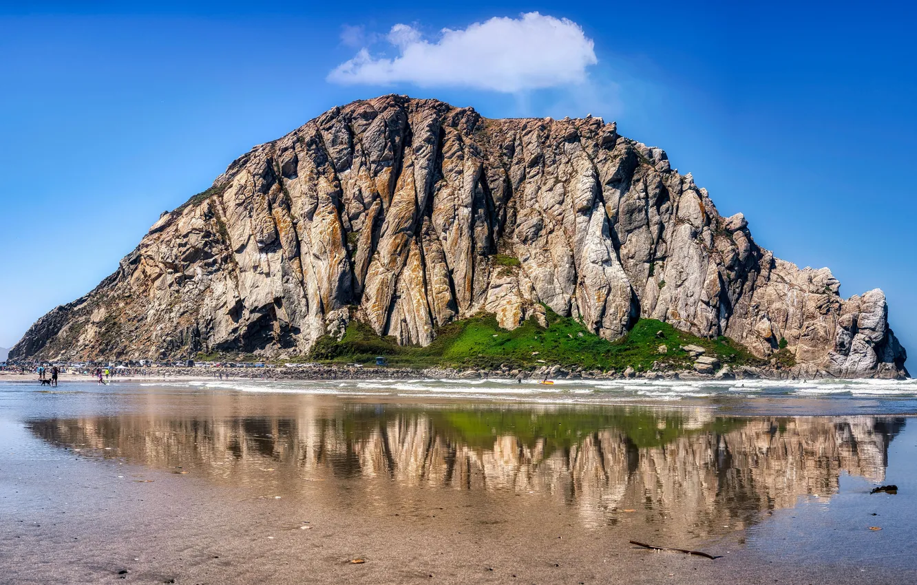 Фото обои Калифорния, США, Побережье, Coast, California, Morro Bay, Морро Бэй, Пляж Морро Рок