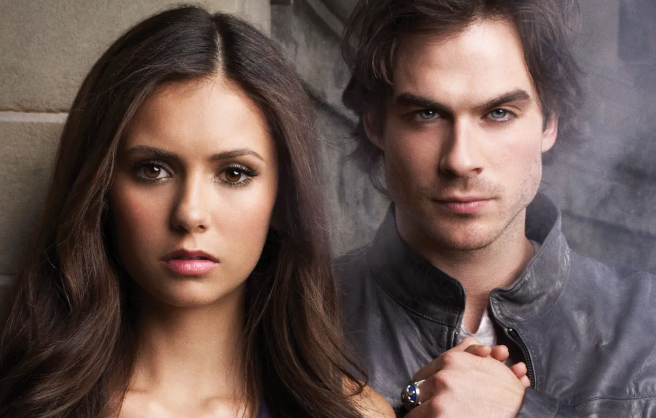 Фото обои girl, Nina Dobrev, The Vampire Diaries, woman, Elena, Ian Somerhalder, man, vampire