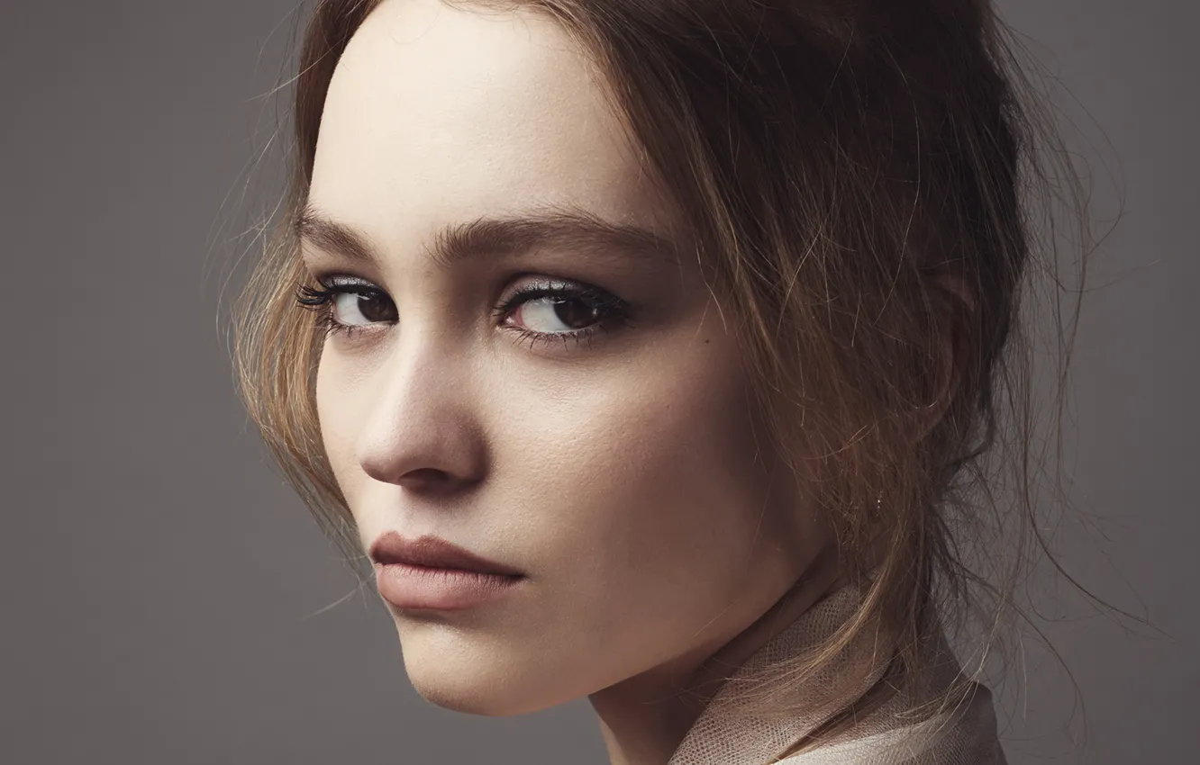 Фото обои взгляд, девушка, фон, портрет, Lily Rose Depp