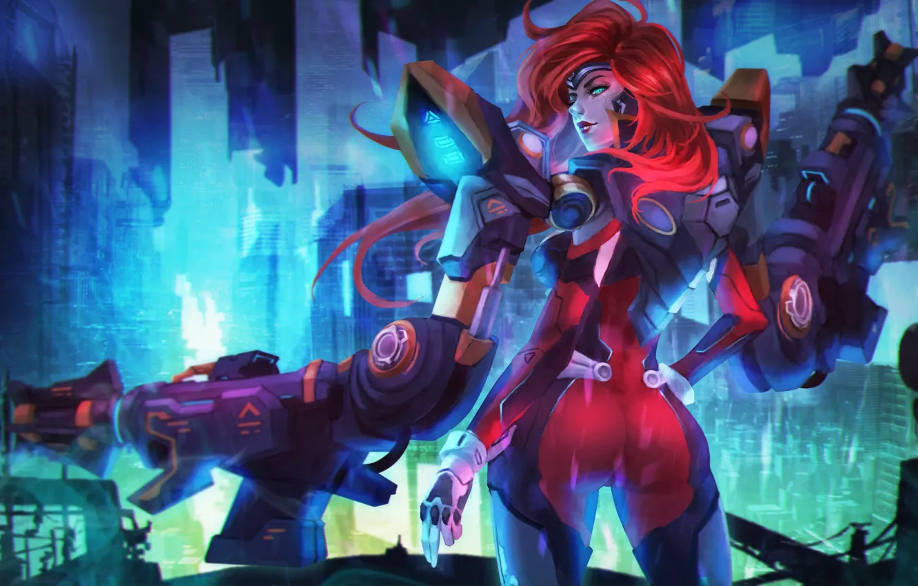 Фото обои девушка, арт, Miss Fortune, The Bounty Hunter, Gun Goddess