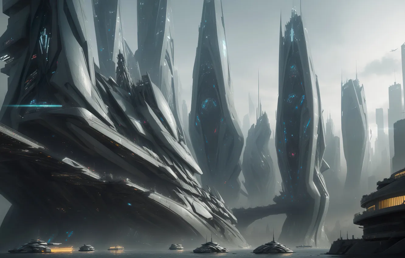 Фото обои city, future, landscape, art, fantastic, digital art, Futuristic, utopia