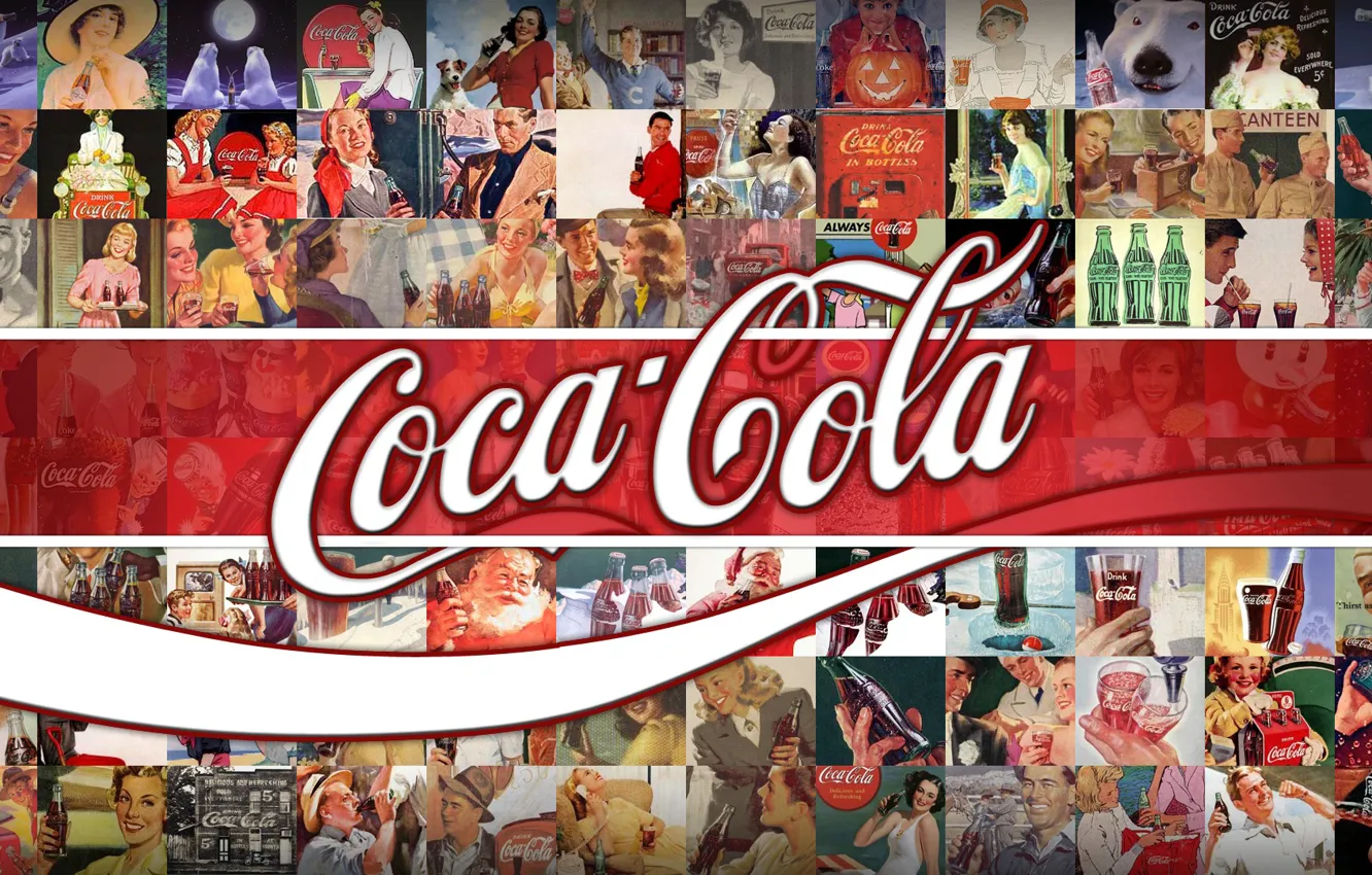 Фото обои фон, логотип, реклама, напиток, классика, Coca-Cola, брэнд