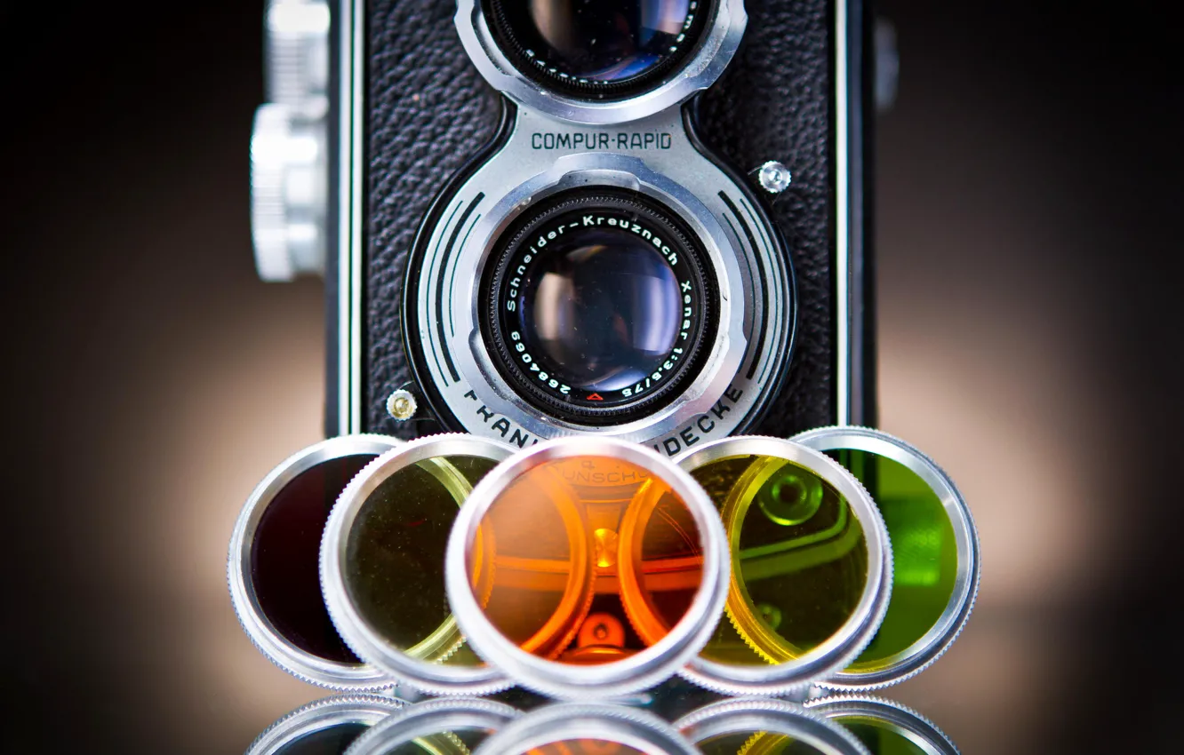 Фото обои ретро, цветные, фотоаппарат, разные, линзы, стекла, фотокамера