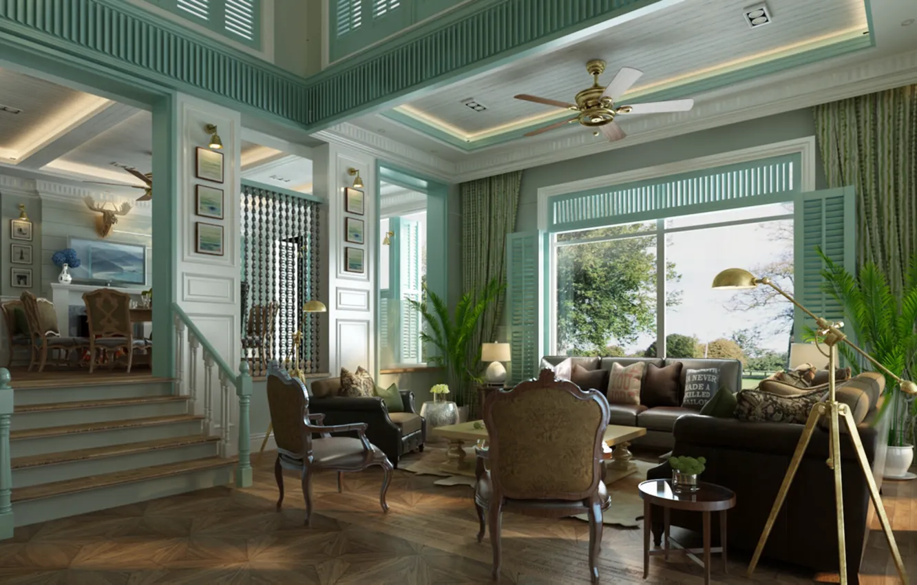 Фото обои дизайн, стиль, интерьер, камин, гостиная, кантри, столовая, American Style Living Room