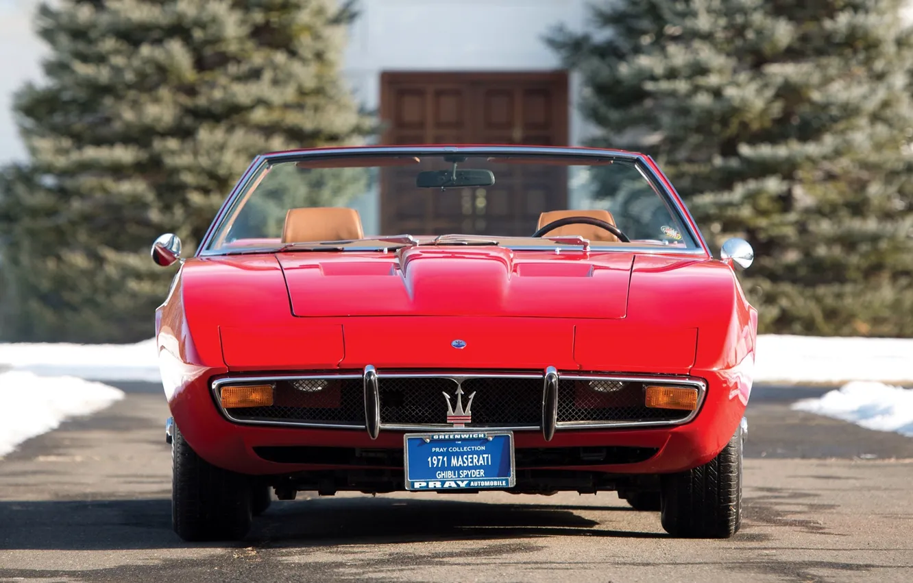 Фото обои Maserati, 1969, red, ghibli, front, spyder