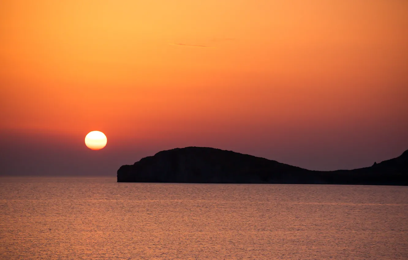 Фото обои red, twilight, ocean, sunset, seascape, island, orange, dusk