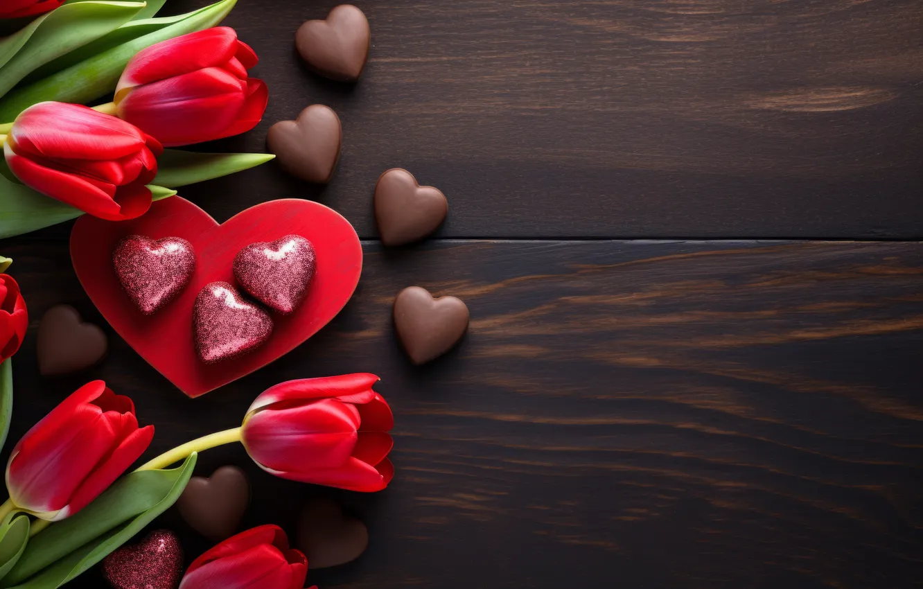 Фото обои любовь, цветы, подарок, романтика, сердце, тюльпаны, red, love