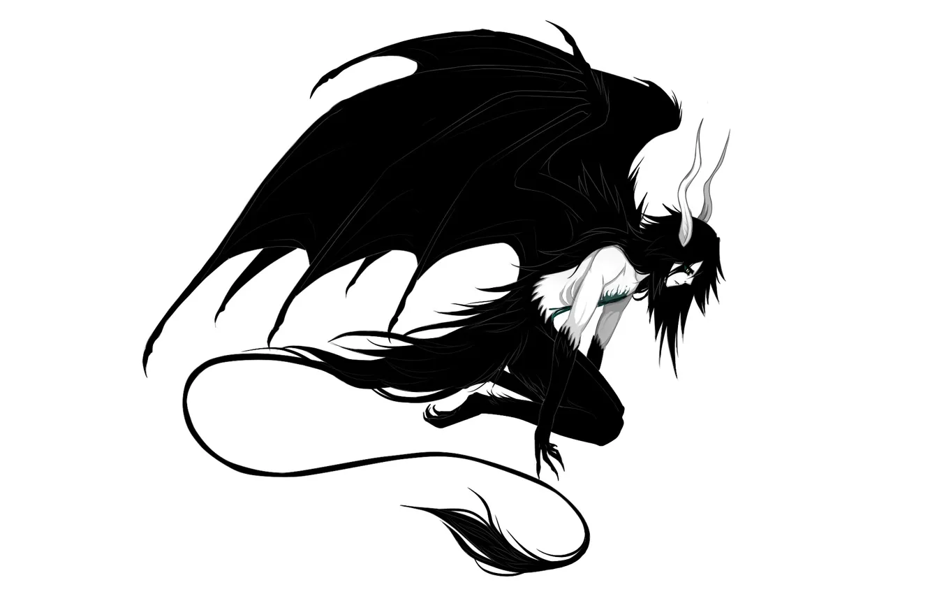 Фото обои крылья, демон, хвост, рога, Bleach, Блич, аранкар, Улькиорра Шиффер