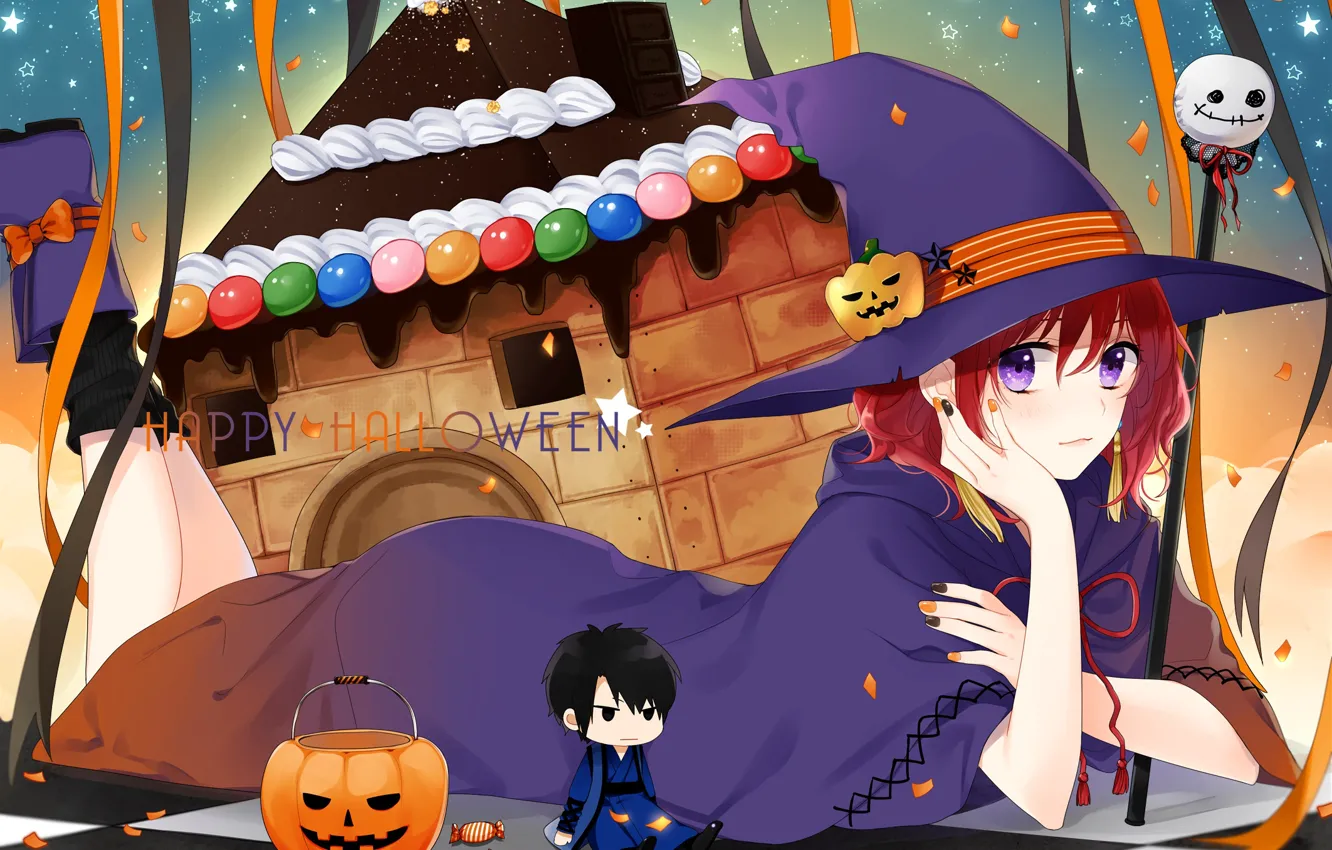 Фото обои тыква, halloween, лежит на полу, шляпа ведьмы, Рассвет Йоны, Yona, Akatsuki no Yona, Hak Son
