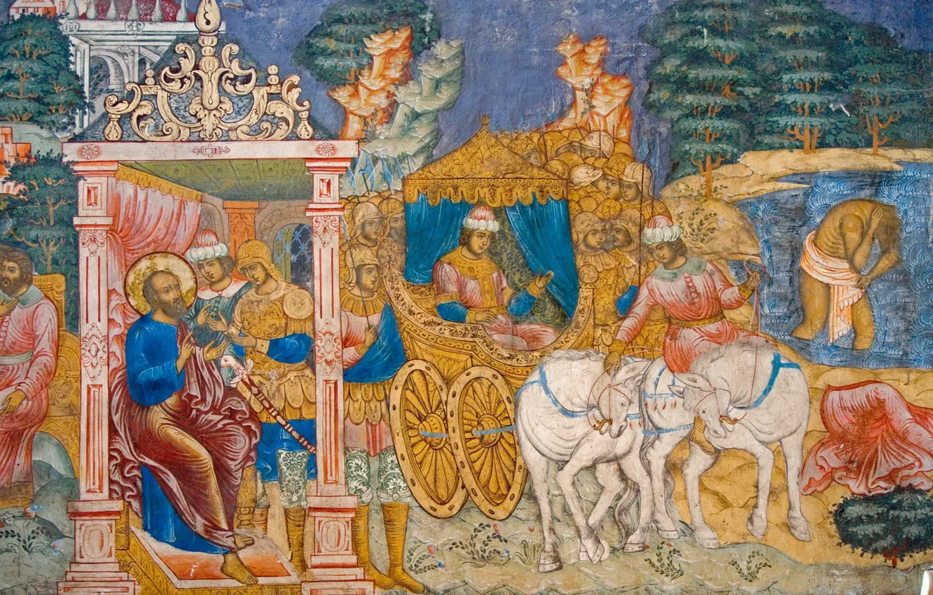 Фото обои фреска, икона, Ярославль, храм Ильи Пророка