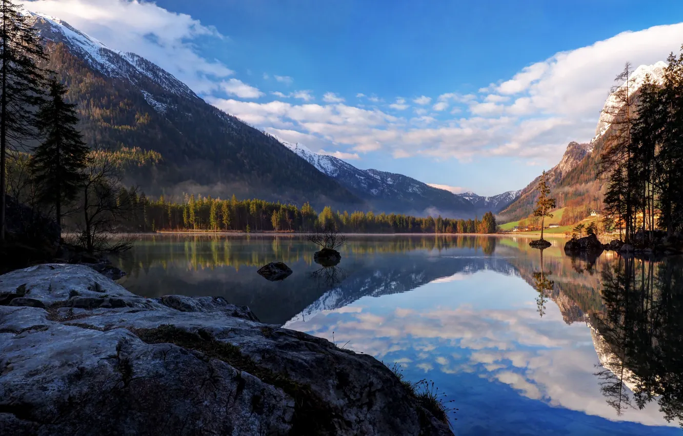 Фото обои горы, озеро, Германия, Альпы, Hintersee