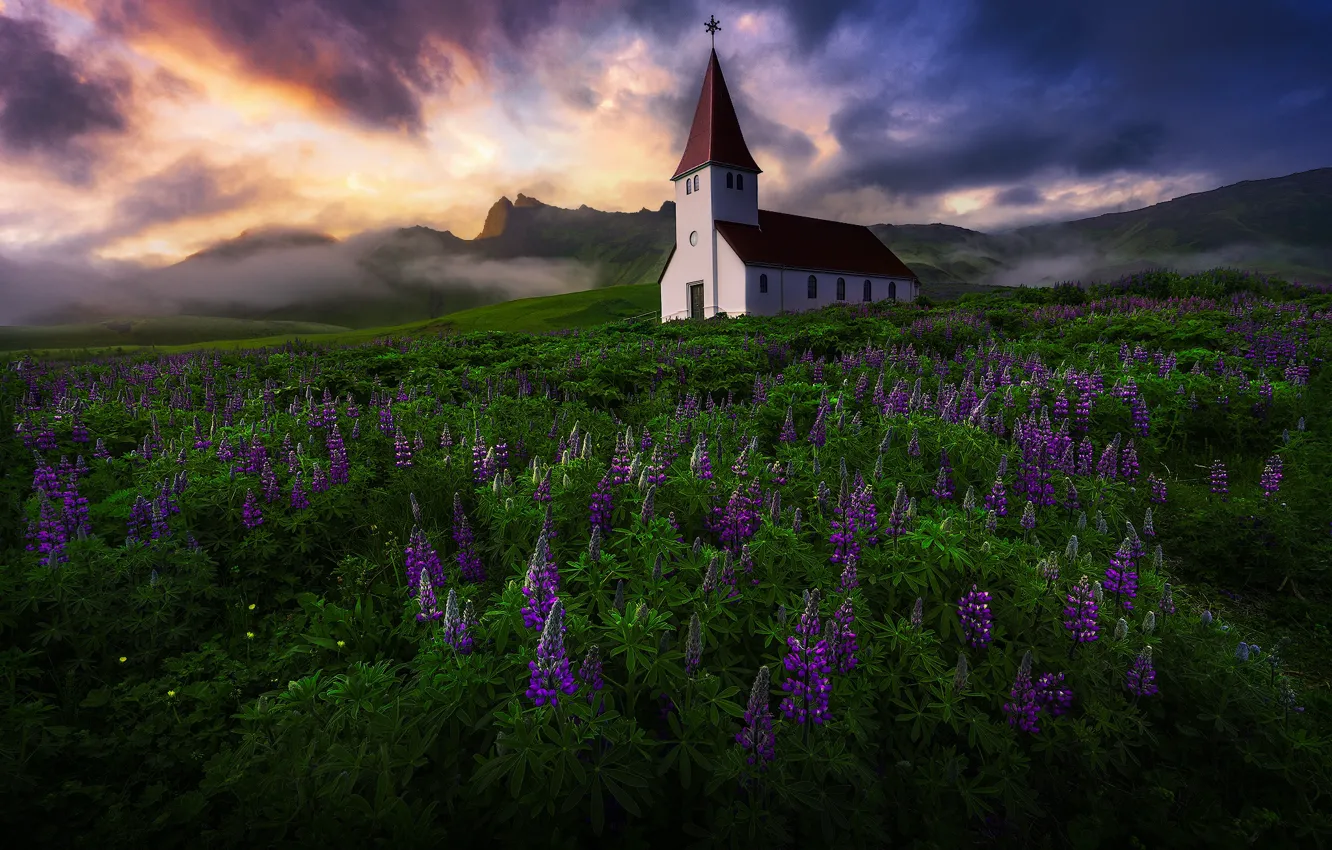 Фото обои природа, Iceland, Church of Vik