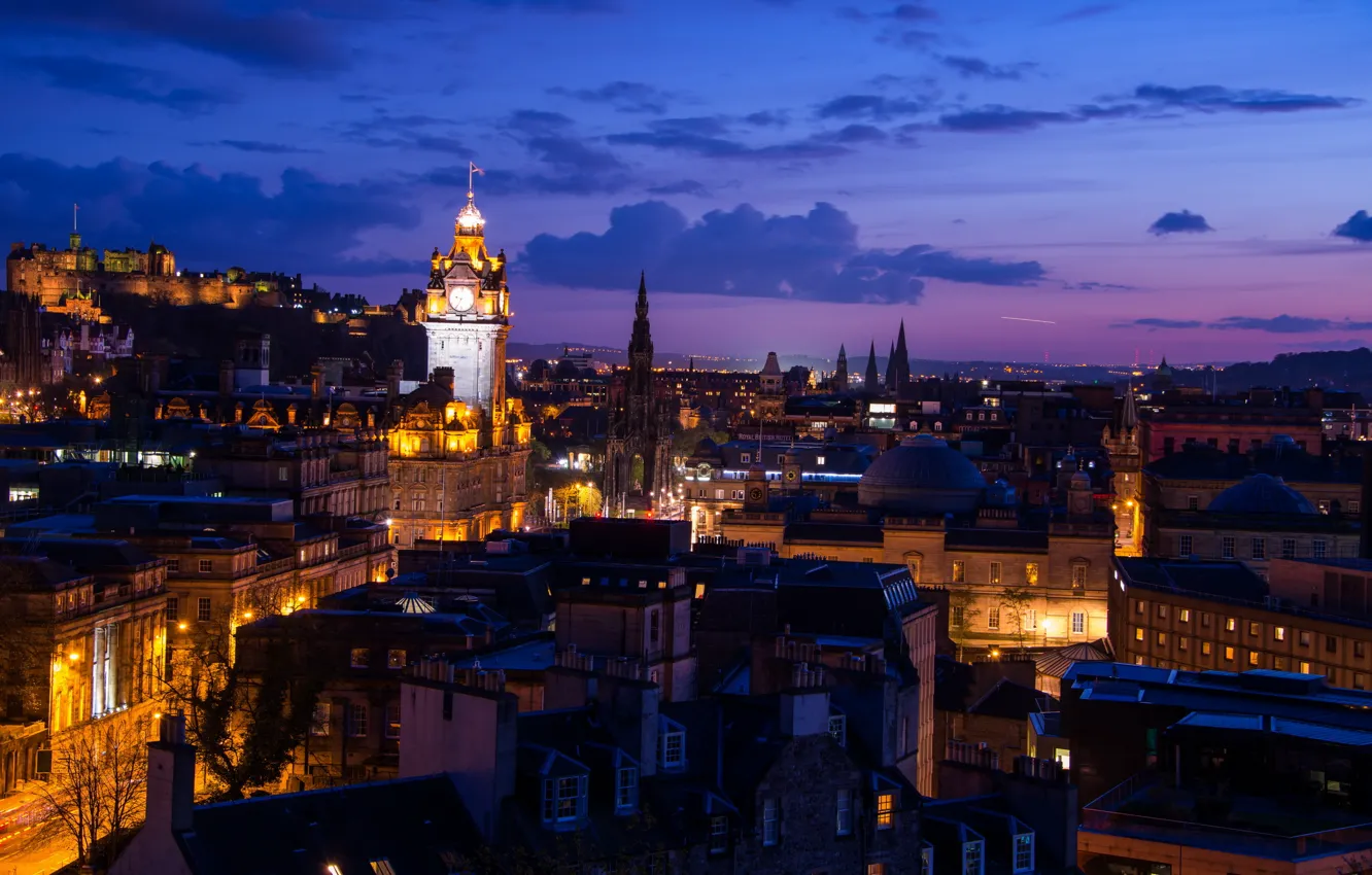 Фото обои ночь, огни, Эдинбург