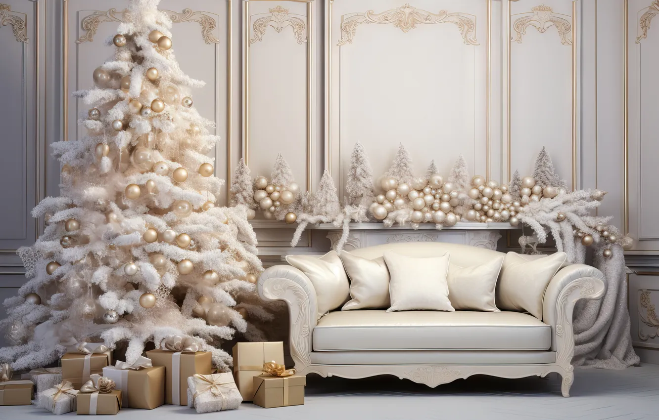 Фото обои комната, елка, интерьер, Рождество, Новый год, Christmas, view, tree