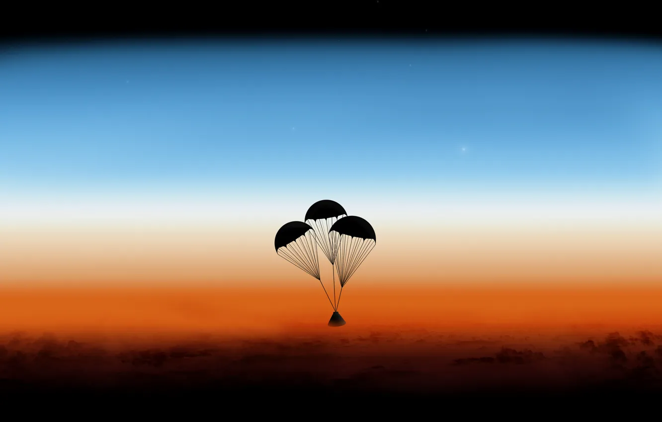 Фото обои атмосфера, капсулы, Orion, парашюты