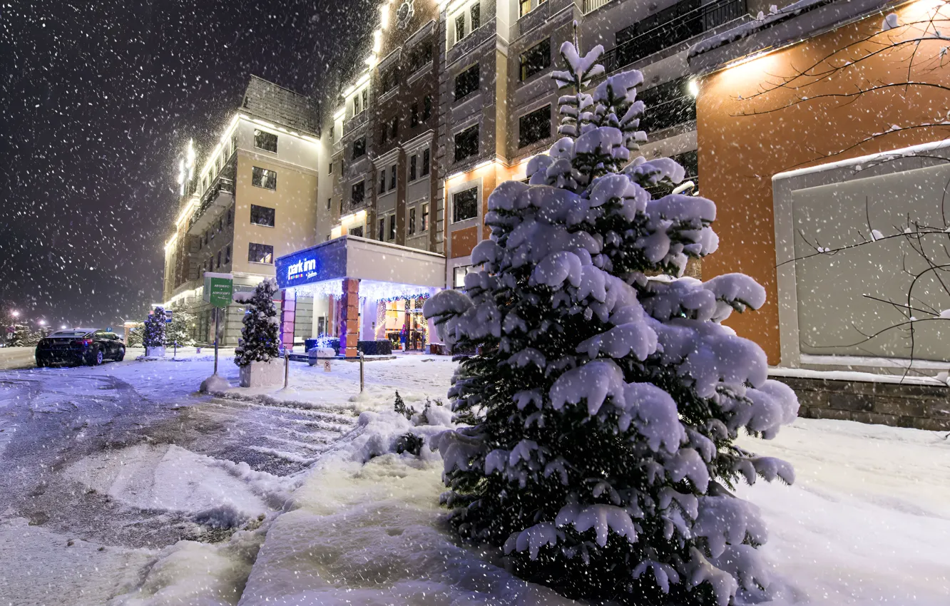 Фото обои снег, вечер, snow, evening, Сочи, Sochi, Роза Хутор, Rosa Khutor