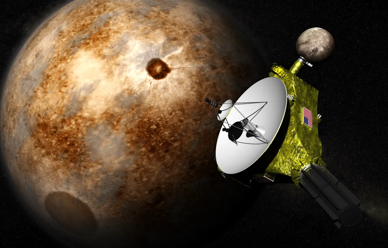 Фото обои космос, звезды, поверхность, Плутон, автоматическая межпланетная станция, «Новые горизонты»