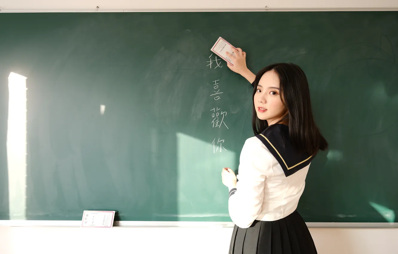 Фото обои classroom, high school girl, high school girl uniform