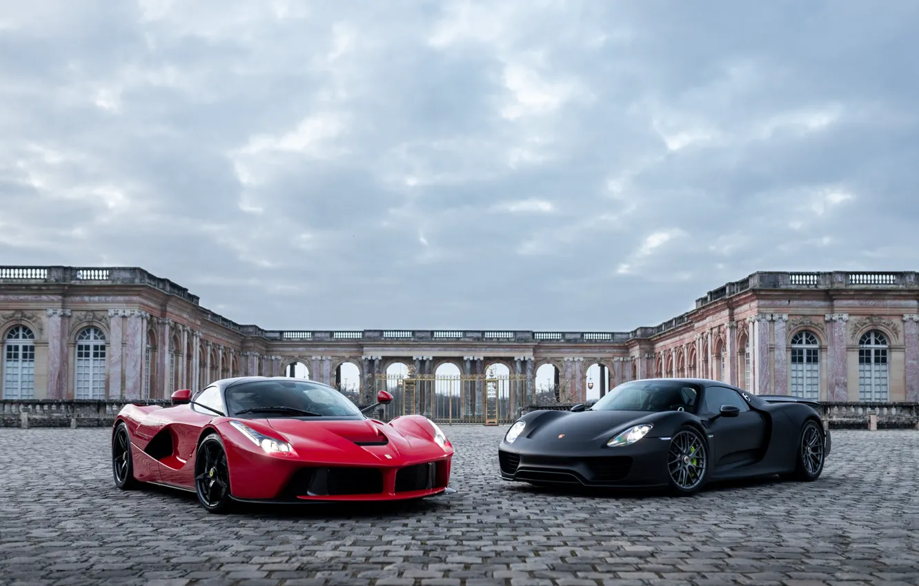 Фото обои Porsche, Ferrari, 918, LaFerrari