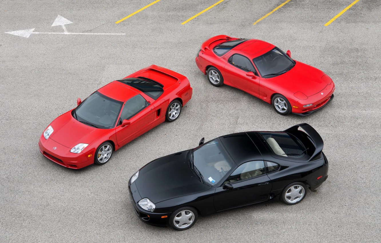 Фото обои Red, Black, Toyota Supra, Mazda RX-7, Honda NSX