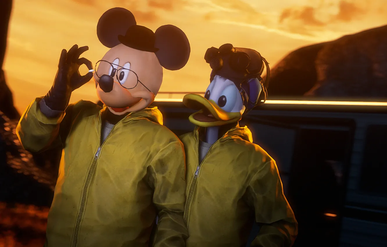 Фото обои Disney, crossover, breaking bad, fan art, Mickey Mouse, Donald Duck