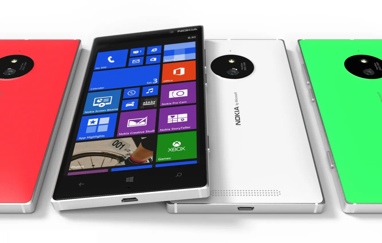 Фото обои Concept, Red, Green, White, Tesla, Nokia, Lumia, Smartphone