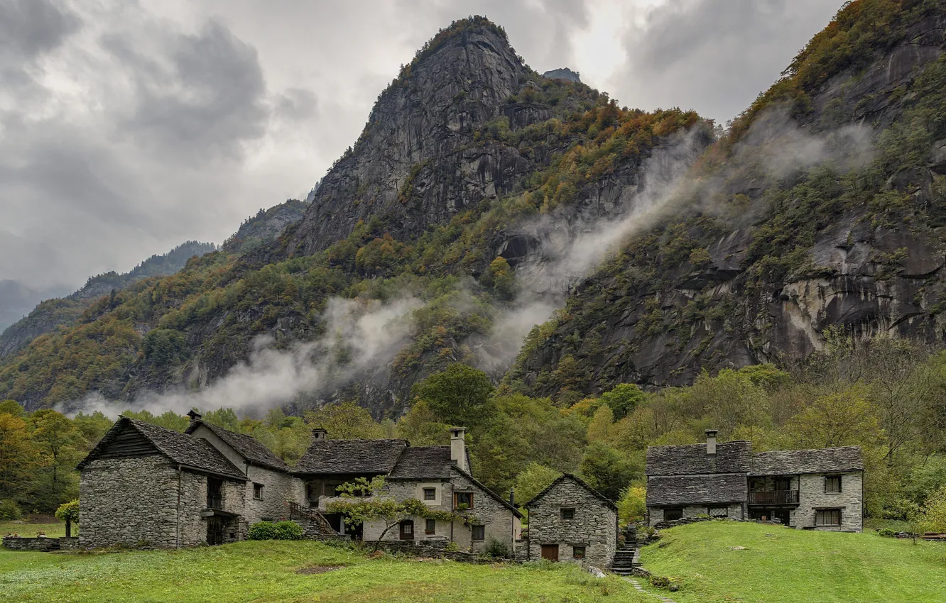 Фото обои горы, Швейцария, домики