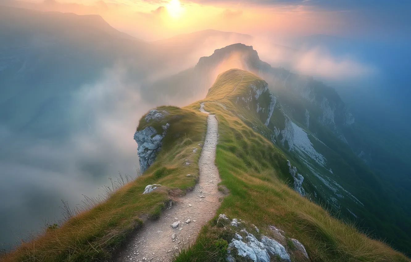Фото обои mountains, trail, cliff