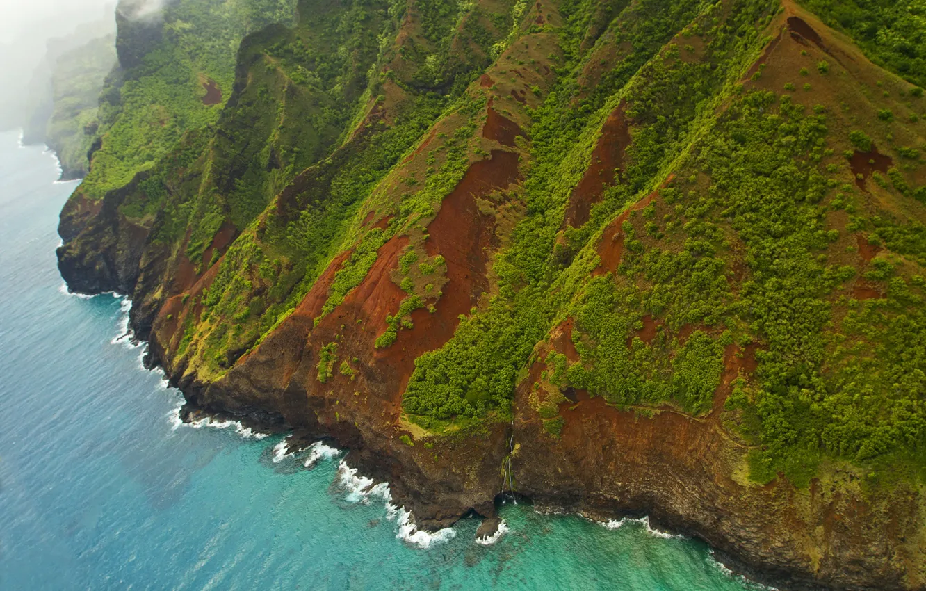 Фото обои море, горы, ландшафт, берег, Hawaii