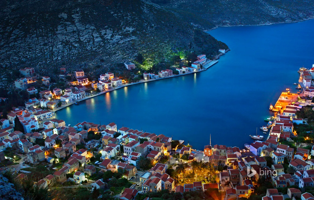 Фото обои море, остров, дома, бухта, греция, поселок, Greece, Kastellorizo