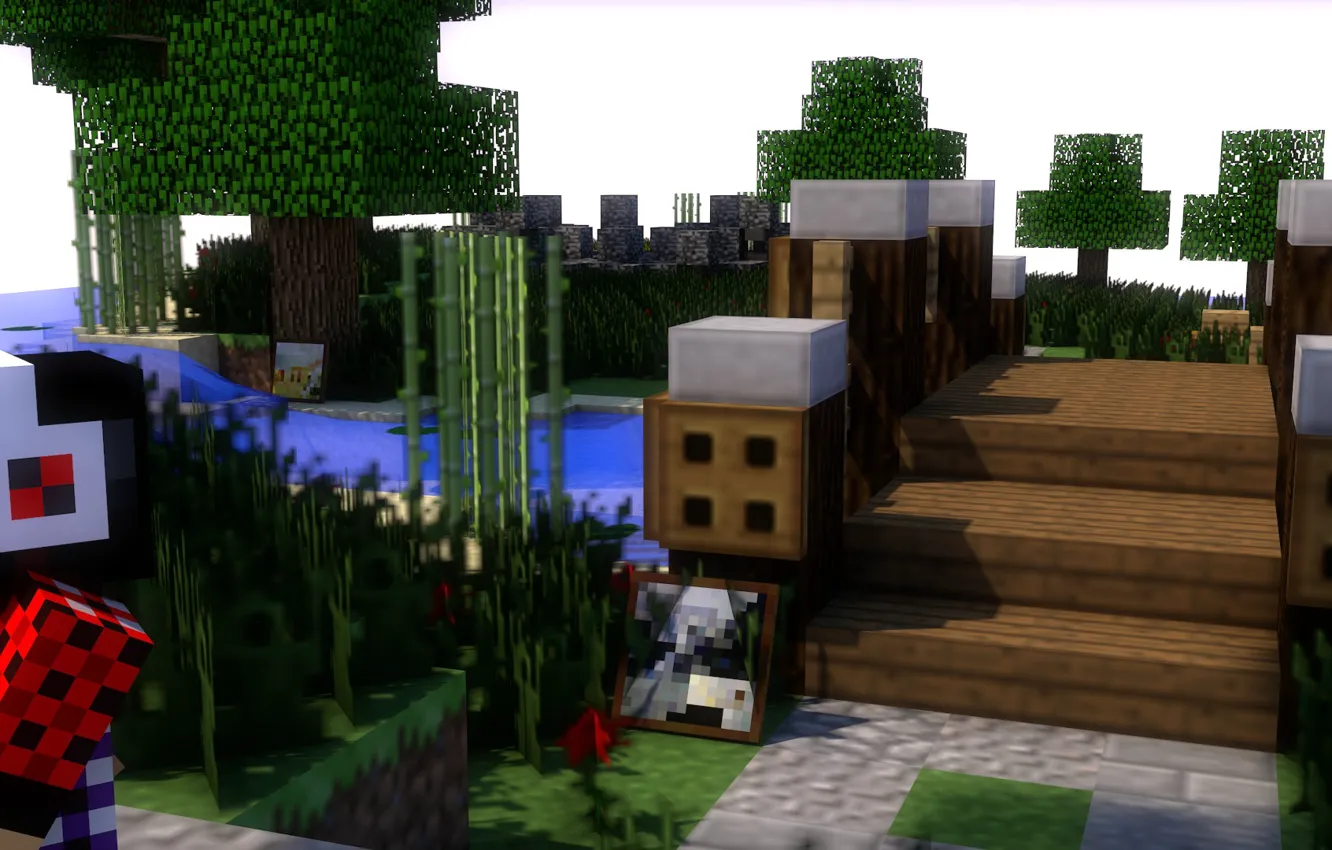 Фото обои мост, картина, наушники, Minecraft, майнкрафт