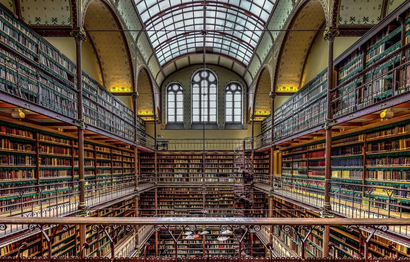 Фото обои Амстердам, библиотека, музей, Нидерланды, Рейксмюсеум