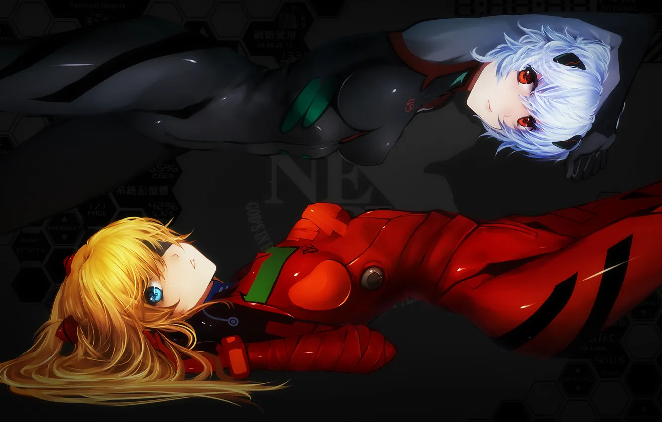 Фото обои девушки, аниме, арт, повязка, neon genesis evangelion, soryu asuka langley, ayanami rei, bba biao