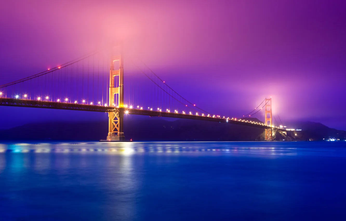Фото обои ночь, мост, огни, Сан-Франциско, золотые ворота