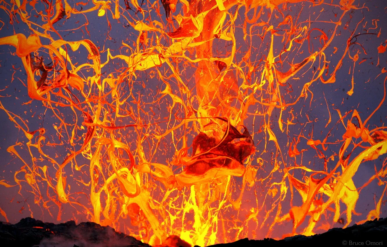 Фото обои брызги, природа, вулкан, извержение, лава