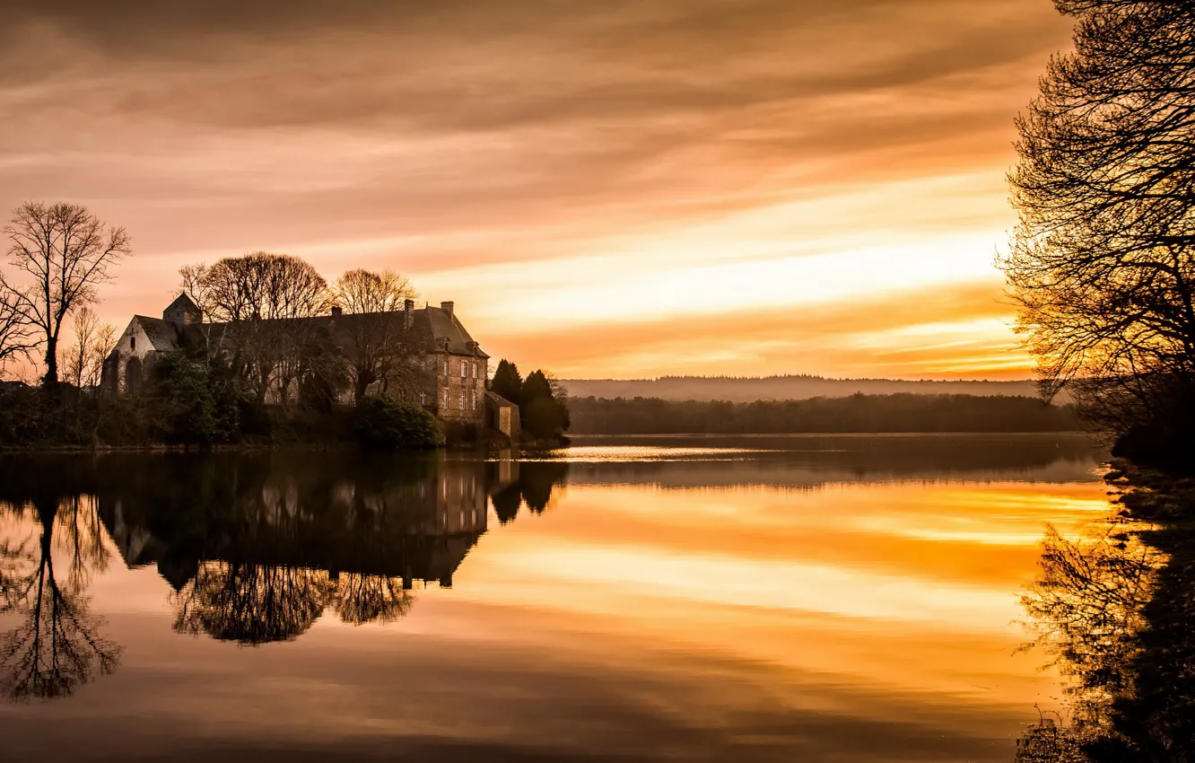 Фото обои Bretagne, Paimpont, Sunset of Legends