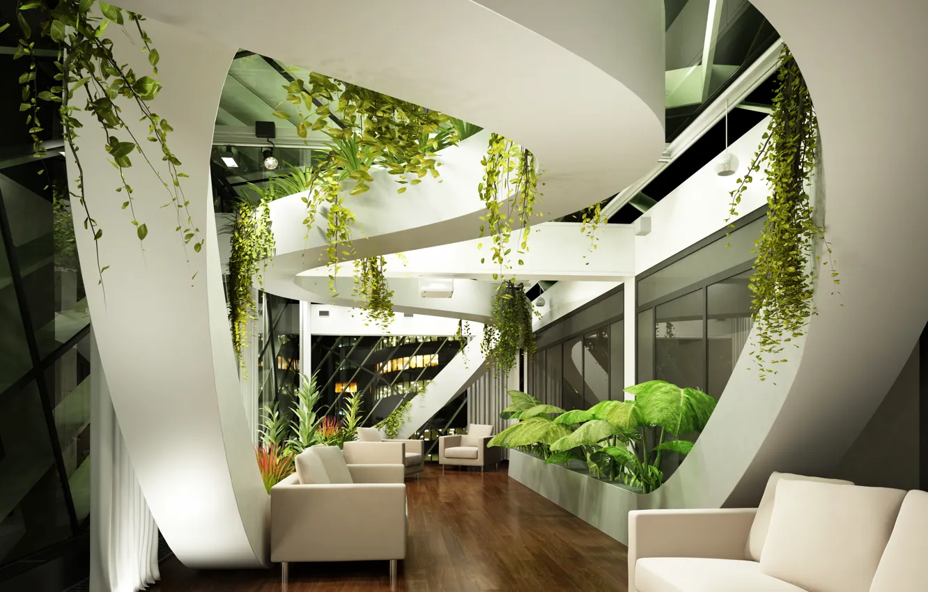 Фото обои диван, интерьер, растения, design